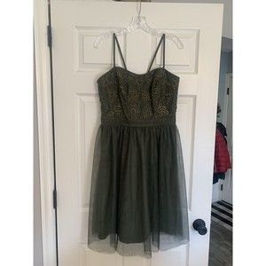 Alfred Angelo Women's Size 12 Olive Spaghetti Strap Bridesmaid Dress